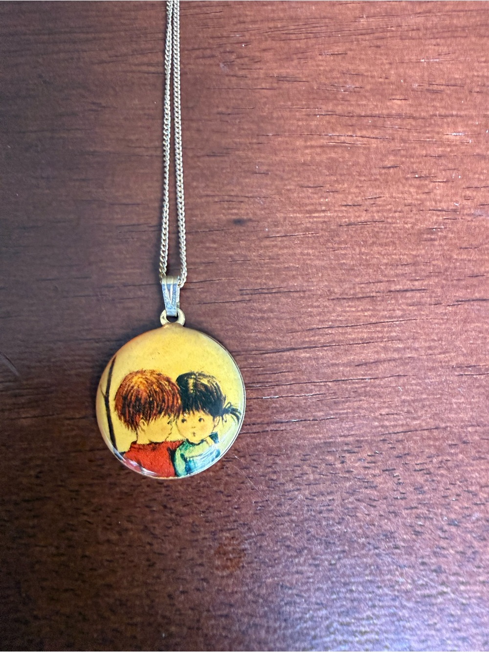 Yellow Illustration Pendant Necklace with Gold-Tone Chain